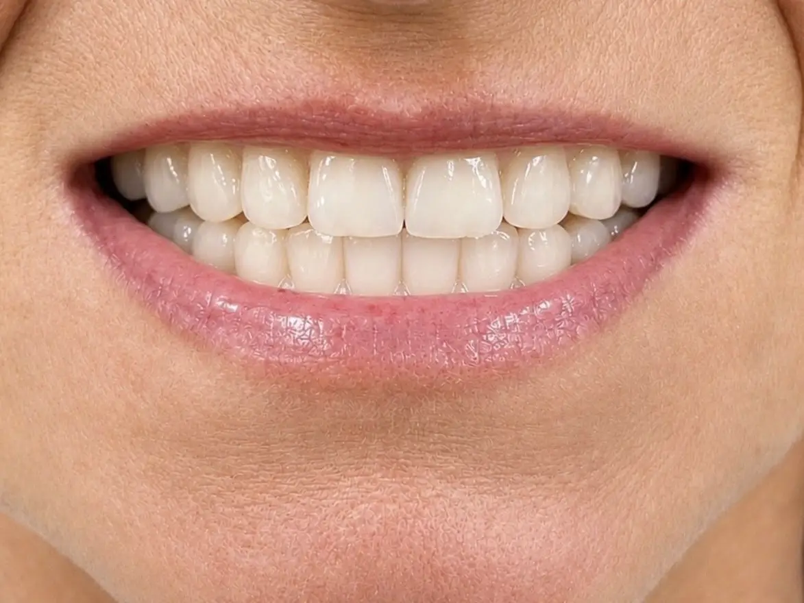 Close-up of a smile with even, natural-looking white teeth